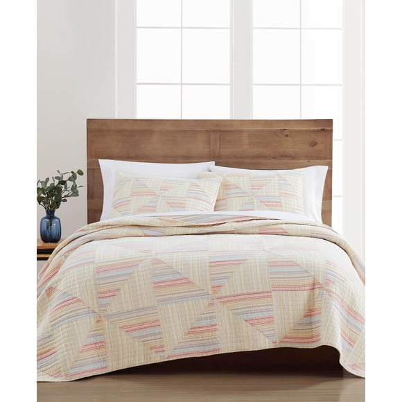 Martha Stewart Collection Flora Fauna Courtepointe Patchwork Teinture sur Fil Pleine/grande Rose 88"X92 Pouces