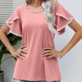 thumbnail image 4 of Timegard Hauts pour Femmes Été Col Rond Manches Courtes Pétale Blouses Confortables Chic Décontracté Tuniques, 4 of 5