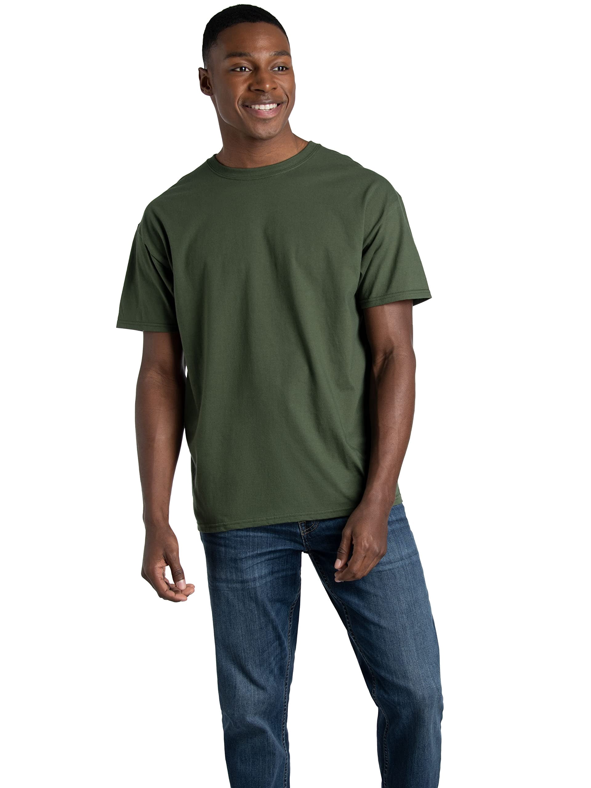 Fruit of the Loom T-Shirts à Manches Courtes en Coton Eversoft pour Hommes (Réguliers et Grands et Forts), Col Ras du Cou-Lot de 2-Vert Militaire, Très Grand