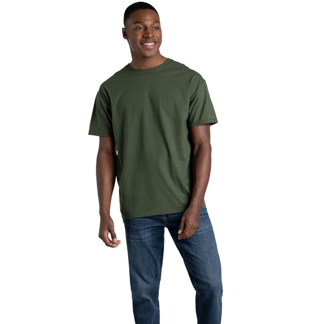 Fruit of the Loom T-Shirts à Manches Courtes en Coton Eversoft pour Hommes (Réguliers et Grands et Forts), Col Ras du Cou-Lot de 2-Vert Militaire, Très Grand