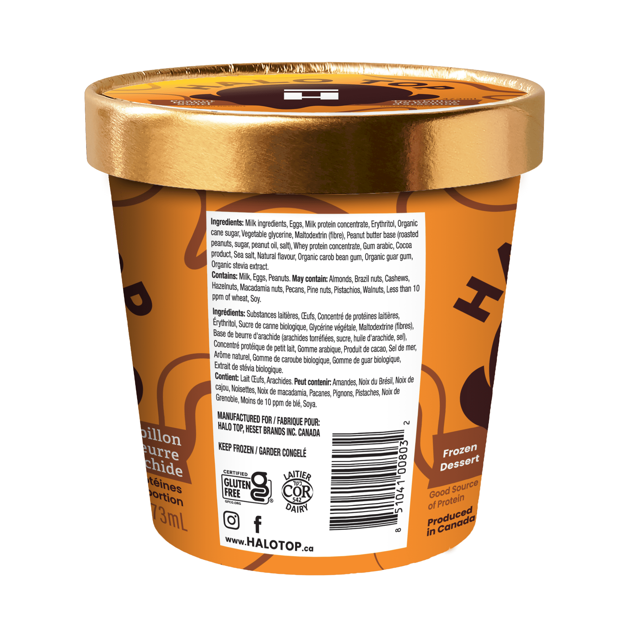 Halo Top Peanut Butter Swirl Frozen Dessert, Low Calorie, High Protein, 473 mL Tub, Peanut Butter Swirl