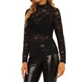 thumbnail image 4 of INSPIRE CHIC Chemisier Haut en Dentelle Florale Transparente à Col Roulé à Manches Longues Transparent pour Femme 3TG Noir, 4 of 7