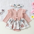 thumbnail image 2 of GPOECD Girls Long Sleeve Easter Rabbit Prints Romper Ribbed Bodysuits Dress Headbands Set Long Sleeve Rompers for Red-I,6-9 Months, 2 of 6