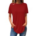 thumbnail image 1 of asjyhkr Womens Summer T-Shirts Crew Neck Loose Fitting Solid Color Stretch Basic Tees Going out Tops, 1 of 3