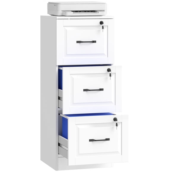 HOMCOM Classeur à 3 Tiroirs avec Serrure, Classeur Vertical, Blanc