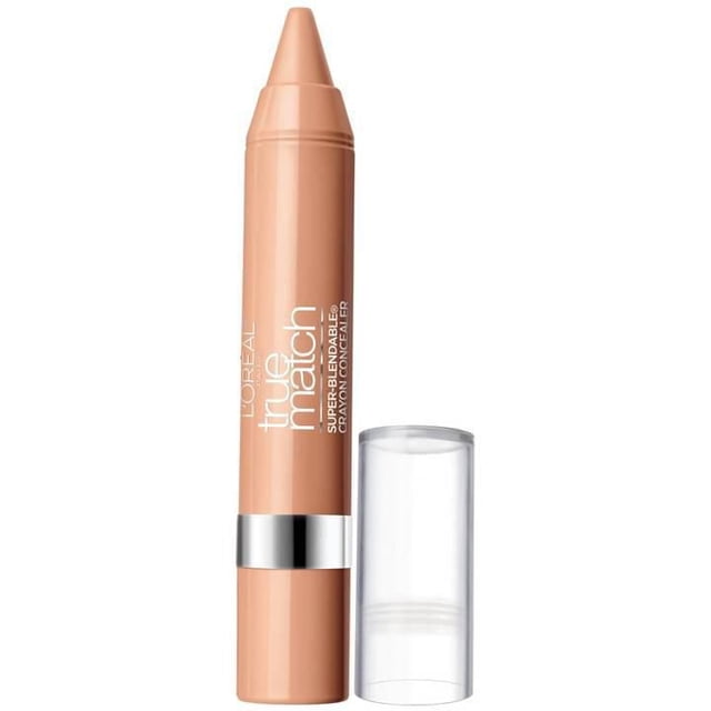 L'Oréal Paris True Match Super-Blendable Crayon Concealer, 2.8 GR, beige twist-up crayon with creamy, silky texture and clear plastic cap, designed for precise and customizable coverage of facial imperfections, ideal for everyday makeup application.