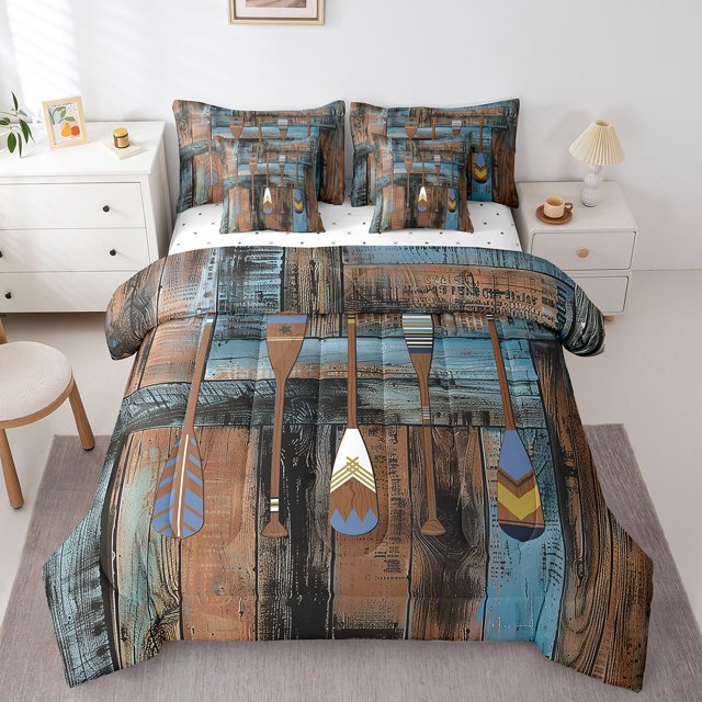 YST Lake House 7Pcs Comforter Set, Colorful Lake Paddles Bedding, Full Size