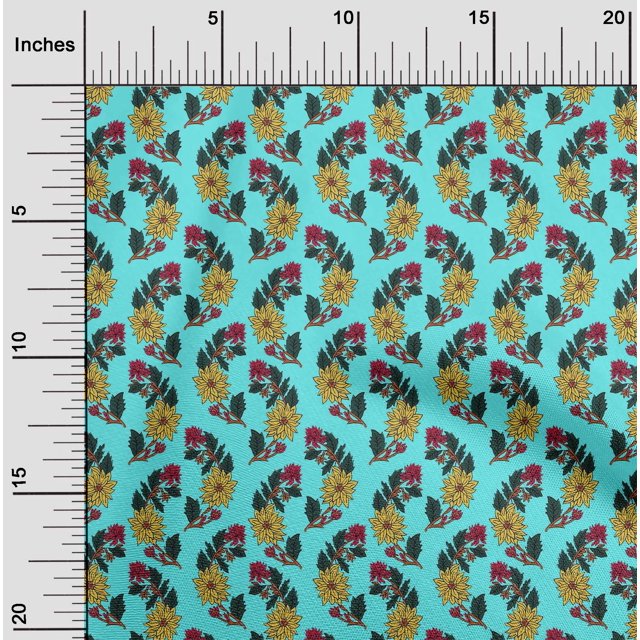 oneOone Cotton Poplin Fabric Leaves & Floral Block Decor Fabric Printed BTY 56 Inch Wide