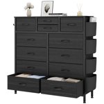 LainTene 12 Drawers Dresser for Bedroom, Fabric Closet Chests Organizer Tower Furniture with Wooden Top Metal Frame for Clothes, Room, Living Room, Hallway,Black