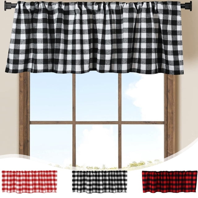 Sentmoon Curtains & Drapes Blackout Curtains Ink White Red Lattice Window Valance Cottage Layout Curtain Decoration Curtain Rod Pocket Valance for Kitchen/Living Room 15 X 55 In for Windows