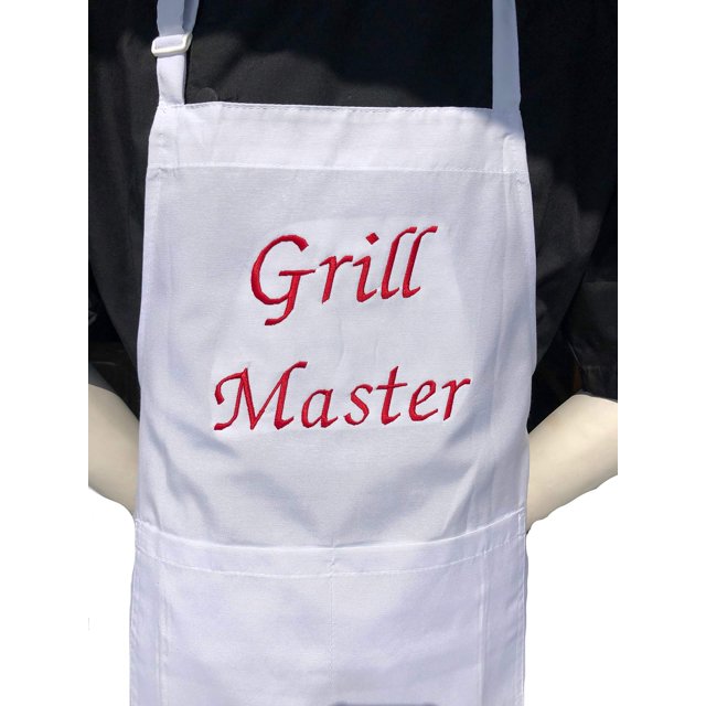 CHEFSKIN Beautiful Grill Master Chef Apron Professional Gift (White Apron, RED Embroidery)