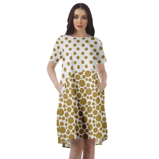 Moomaya Robes à Manches Courtes pour Femmes, Encolure Dégagée, Robes Imprimées avec Poches