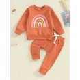 thumbnail image 2 of Faithtur 2PCS Baby Girls Fall Outfits Long Sleeve Rainbow Print Sweatshirt + Pants Set Toddler Clothes, 2 of 9