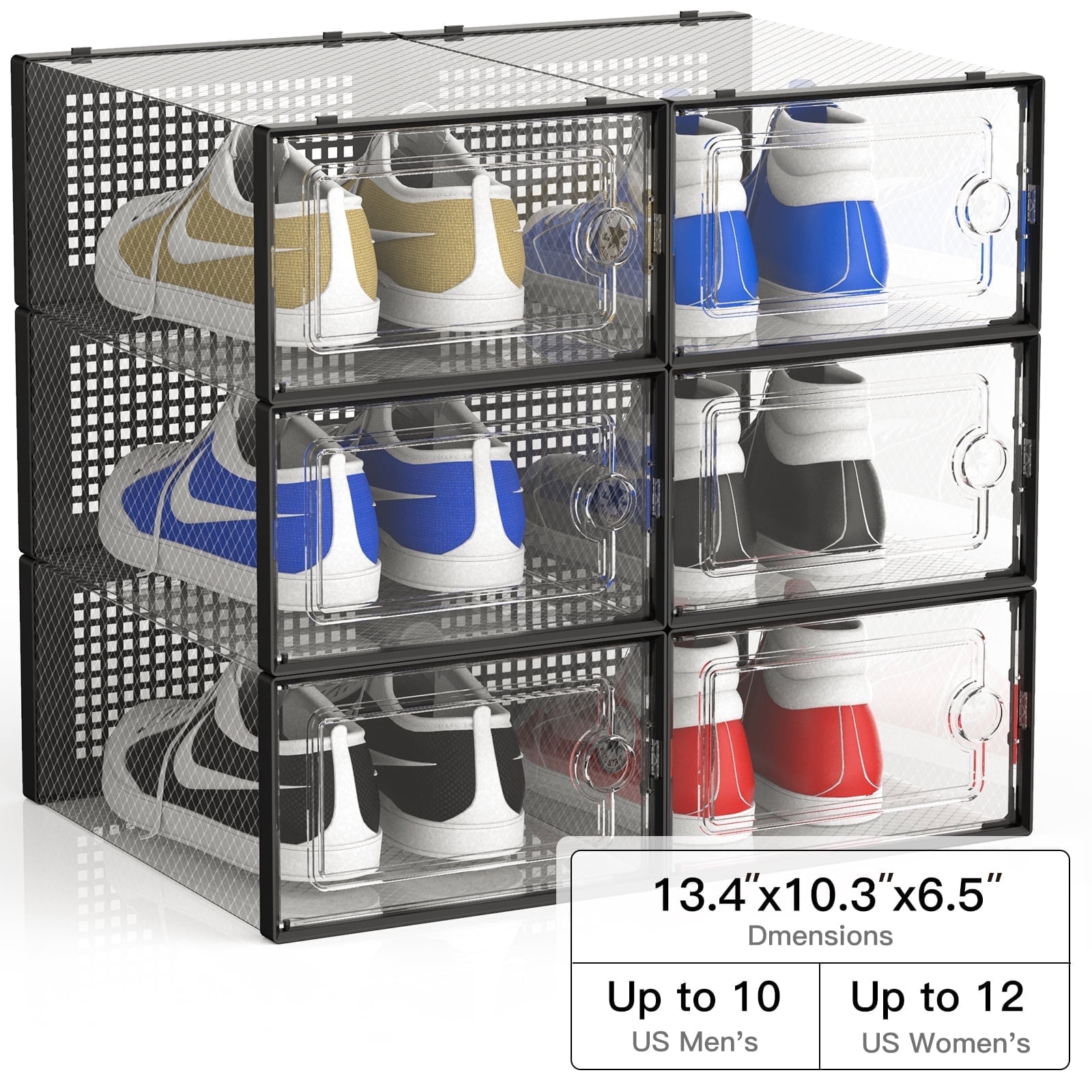 Cubepoint Shoe Boxes Fit Size 12, XX Large 6 Pack Clear Shoe Storage Boxes, Stackable Shoe Storage Organizer, Shoe Organizer for Entryway,Closet