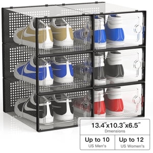 Cubepoint Boîtes de chaussures Taille 12, XX grand 6 Boîtes de rangement à chaussures claires, Organisateur de rangement de chaussures empilables, Organiseur de chaussures pour entrée,Fermer