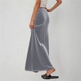 thumbnail image 4 of Kvture Ladies Fashion Women Solid Color Elastic Waist Drawstring Long Skirt Gray M, 4 of 6