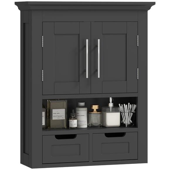 kleankin Armoire Murale de Salle de Bain Armoire à Pharmacie avec Tablette, Noir
