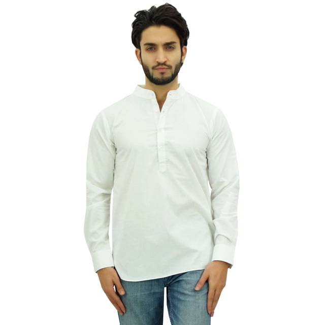 Atasi Kurta Court Ethnique pour Homme Blanc Cassé Col Mandarin Chemise en Coton-Xxx-Grand