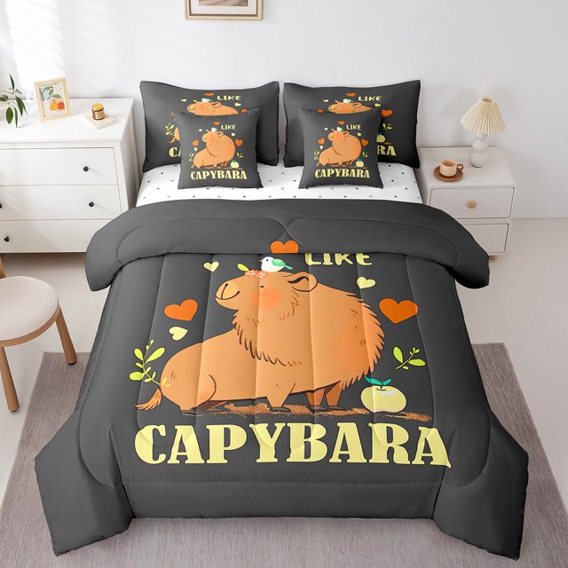 YST Capybara Ensemble de Literie 7 Pcs Dessin Animé Animal Ensemble Tout-en-un, Double