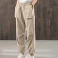 thumbnail image 4 of Timegard Cotton Linen Pants pour Femmes, Taille Élastique, Bas Resserré, Pantalon Court Décontracté d'Été avec Poches, 4 of 5