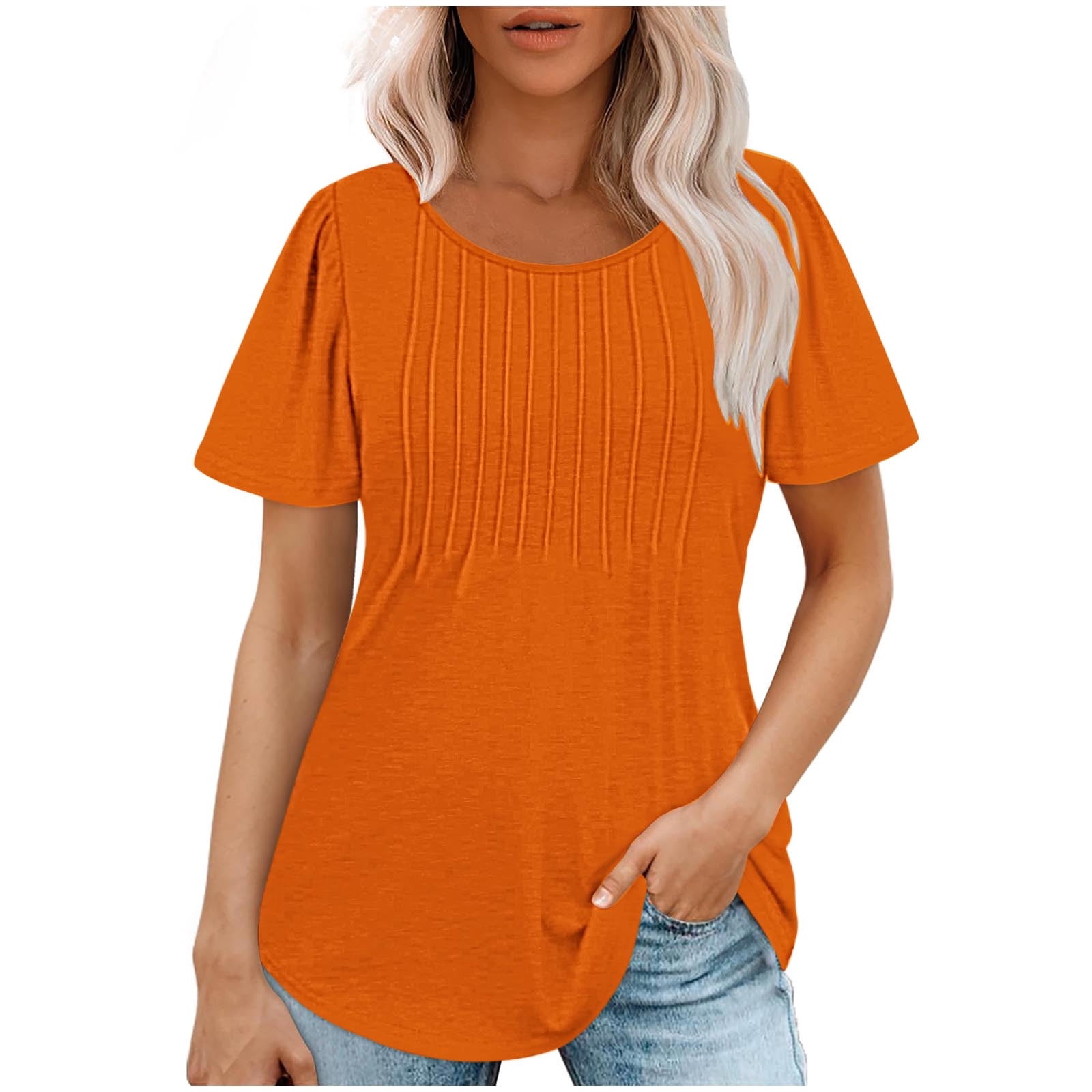 AherBiu Tuniques pour Femmes Amples Décontractées à Manches Courtes Couleur Unie Confortables d'Été à Col Rond Blouse T-Shirts