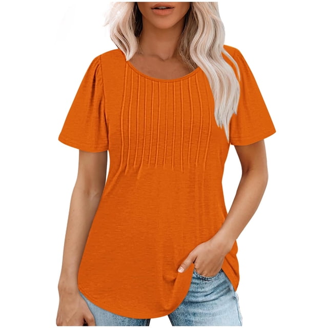 AherBiu Tuniques pour Femmes Amples Décontractées à Manches Courtes Couleur Unie Confortables d'Été à Col Rond Blouse T-Shirts