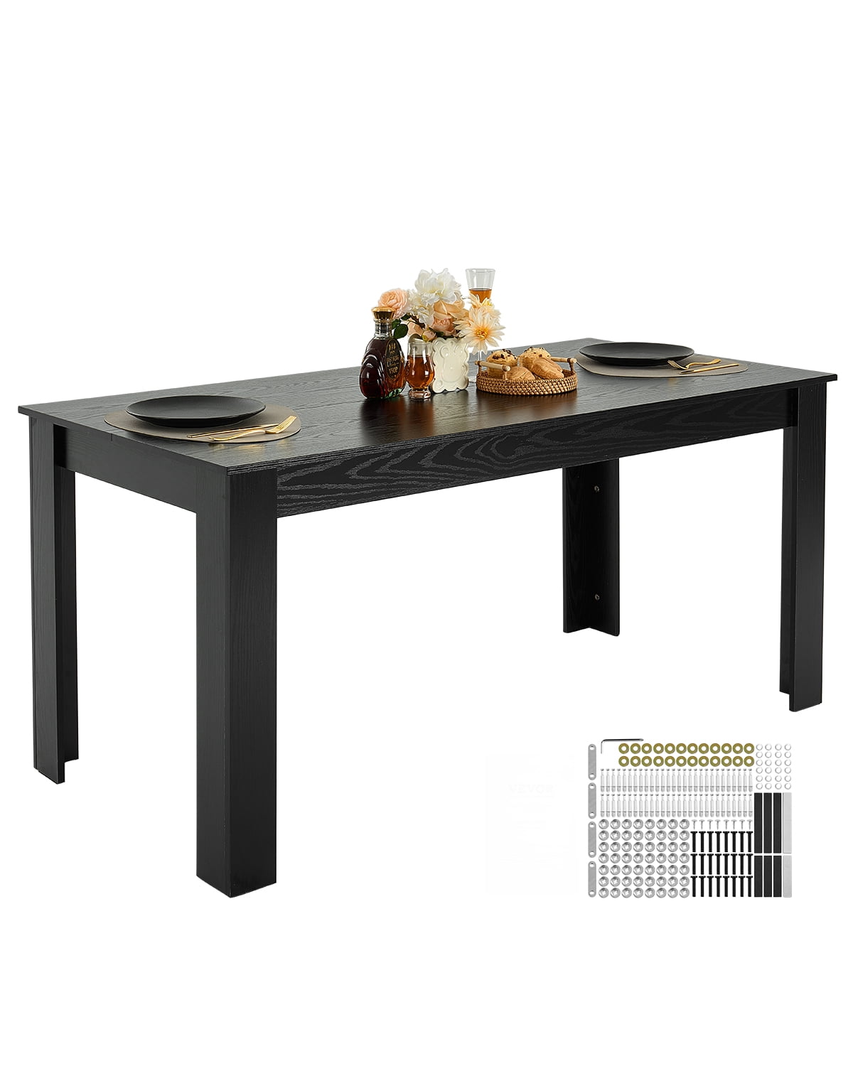 VEVOR 63in Rectangle Dining Table Wood Kitchen Table for 4-6 Person Black (Only Table)