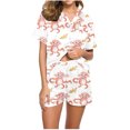 thumbnail image 1 of Jamicy Pyjama Mignon Femme Mode Décontractée Imprimé T-Shirt à Manches Courtes à Col à Revers avec Short Ample Confortable Ensemble de Pyjama pour la Maison, 1 of 3