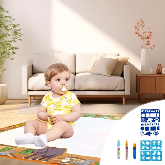 Kids Water Drawing Mat - Reusable Doodle Board with Water Pens, Large 31x24 Inch Mess-Free Painting Canvas for Children's Creative Play & Learning