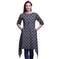 thumbnail image 1 of Bimba Kurti Asymétrique Bleu Damassé Imprimé Shibori pour Femmes Robe d'Été Indienne Tunique Très Grand, 1 of 6