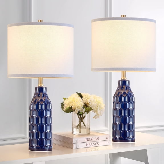 NATYSWAN 24.8" Ceramic Table Lamps Set of 2 for Nightstand - 3 Colour Temperature&Bulbs Included, Bedside Lamps for Living Room Bedroom Home Office Table Decor, Navy Blue
