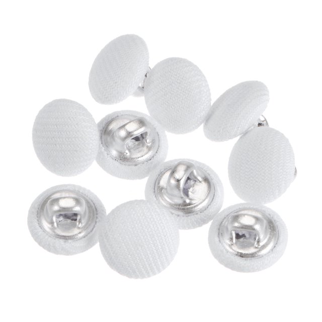 Unique Bargains 10pcs 16L Fabric Cloth Covered Button 10mm Round Metal Shank Sewing Buttons for Suits Dress Blouses, White