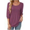 thumbnail image 1 of MeetoTime Womens Long Sleeve Shirts Fall Tops Casual Crew Neck Tunic Tops Pleated Comfy T-Shirts, 1 of 7