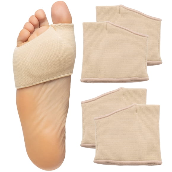 ZenToes Metatarsal Pads for Men and Women - Ball of Foot Pain Relief Cushions for Sesamoiditis Metatarsalgia Morton's Neuroma - 2 Pairs Fabric Sleeves with Gel Inserts (Medium Beige)