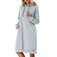 thumbnail image 2 of Longs Chandails à Capuchon pour Femmes 2025 Manches Longues Ourlet Fendu Robe à Capuchon Unie avec Poches Chandail à Capuchon pour Femmes, 2 of 7