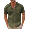 thumbnail image 1 of EOYWHK Chemise en Lin pour Hommes Manches Courtes Chemise Légère Boutonnée Col Rabattu Blouse M-3TG, 1 of 8