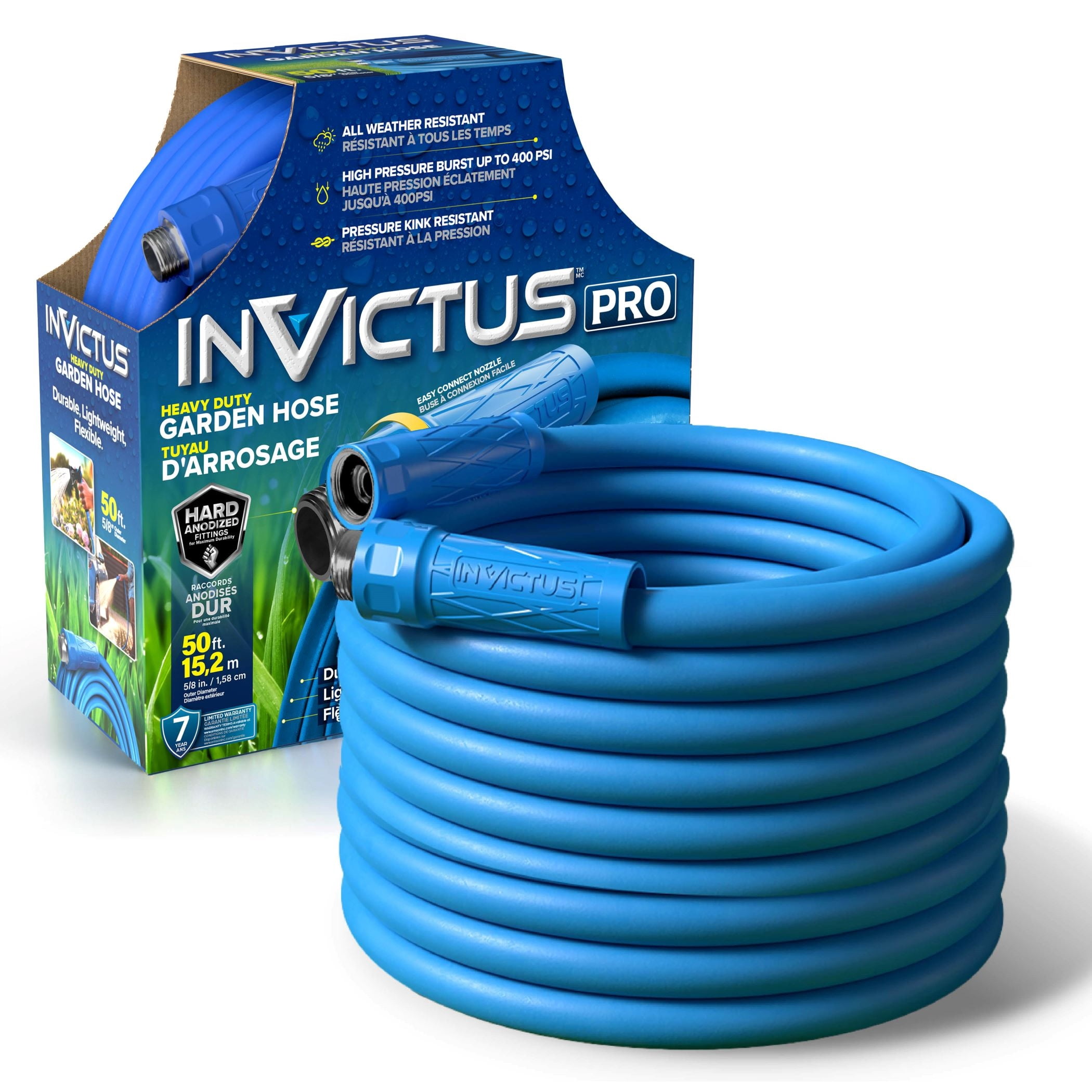 Invictus Pro Blue Lightweight 400 PSI Kink Resistant 5/8" Water Hose 50 Ft Outdoor Garden Hose No Nozzle Included