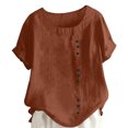 thumbnail image 1 of Timegard Plus Size Tops for Women Round Neck Short Sleeve Button Lightweight Blouse Casual Loose Tops, 1 of 5