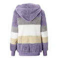 thumbnail image 5 of zanvin Womens Winter Fuzzy Fleece Jacket Hooded Color Block Patchwork Cardigan Drawstring Coat Oversized Outerwear with Pockets,Purple, 5 of 5