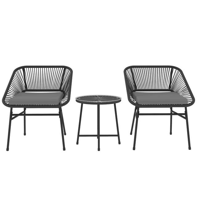 Outsunny Ensemble Bistro de Mobilier de Patio en Osier 3 Pcs avec Coussin, Noir