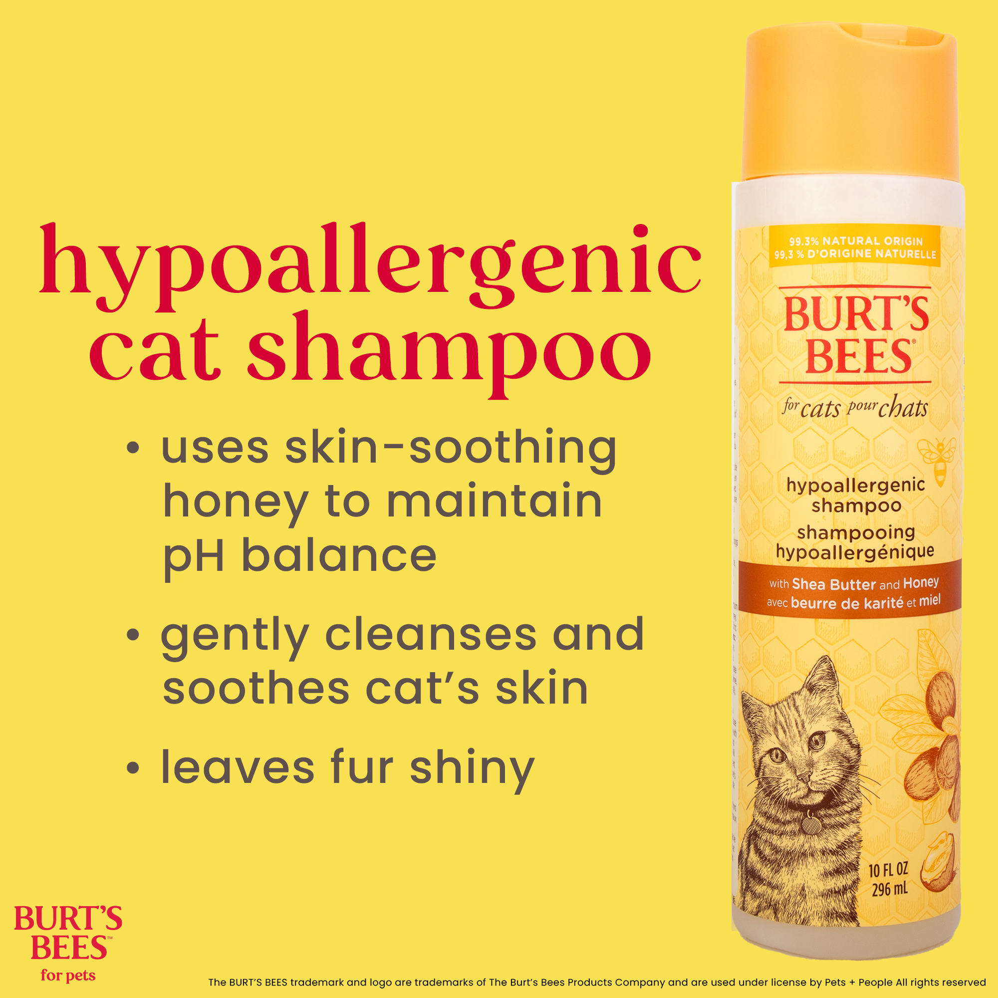 Shampooing hypoallergénique pour chats Burt's Bees au beurre de karité et miel 10 fl oz