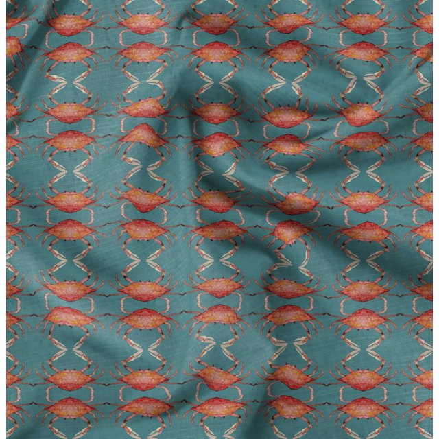 Soimoi Green Poly Georgette Fabric Crabs Ocean Fabric Prints By Yard 42 Inch Wide