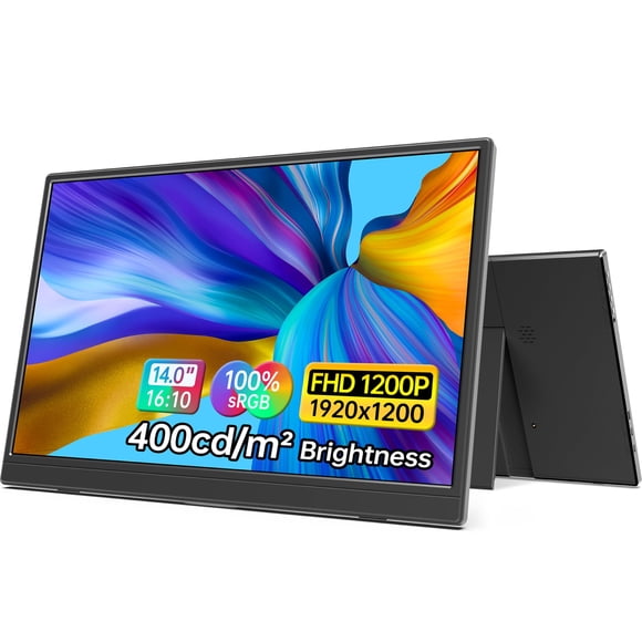 ForHelp 14 Inch Portable Monitor FHD1200P Ultra-Slim for Laptop Monitor, USB-C&HDMI Plug&Play,100% SRGB,Dual Speakers Extender Display. Built-in Stan