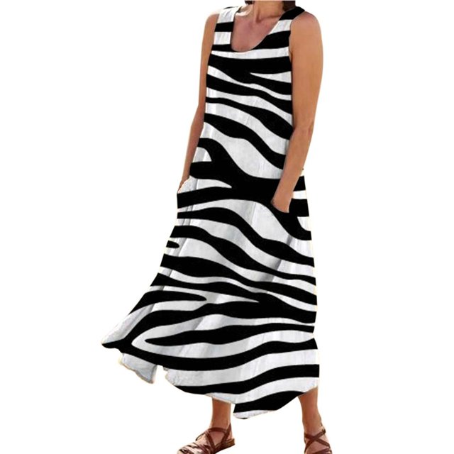 TJAZFJPA Robe Tube Mode Femme Col Rond Décontractée Imprimé Pissenlit 3D Sans Poignets Poche Longue Robe Débardeur Robe Décontractée Robe Soleil Robes d'Été