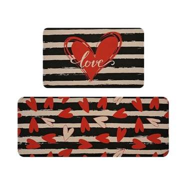Giyblacko Carpet Door Mats Valentine's Day Kitchen Rugs And Mats Set Of 2 Cushioned Anti Fatigue Kitchen Floor Mat Non Slip Waterproof Kitchen Rug Set Comfort Standing Mats