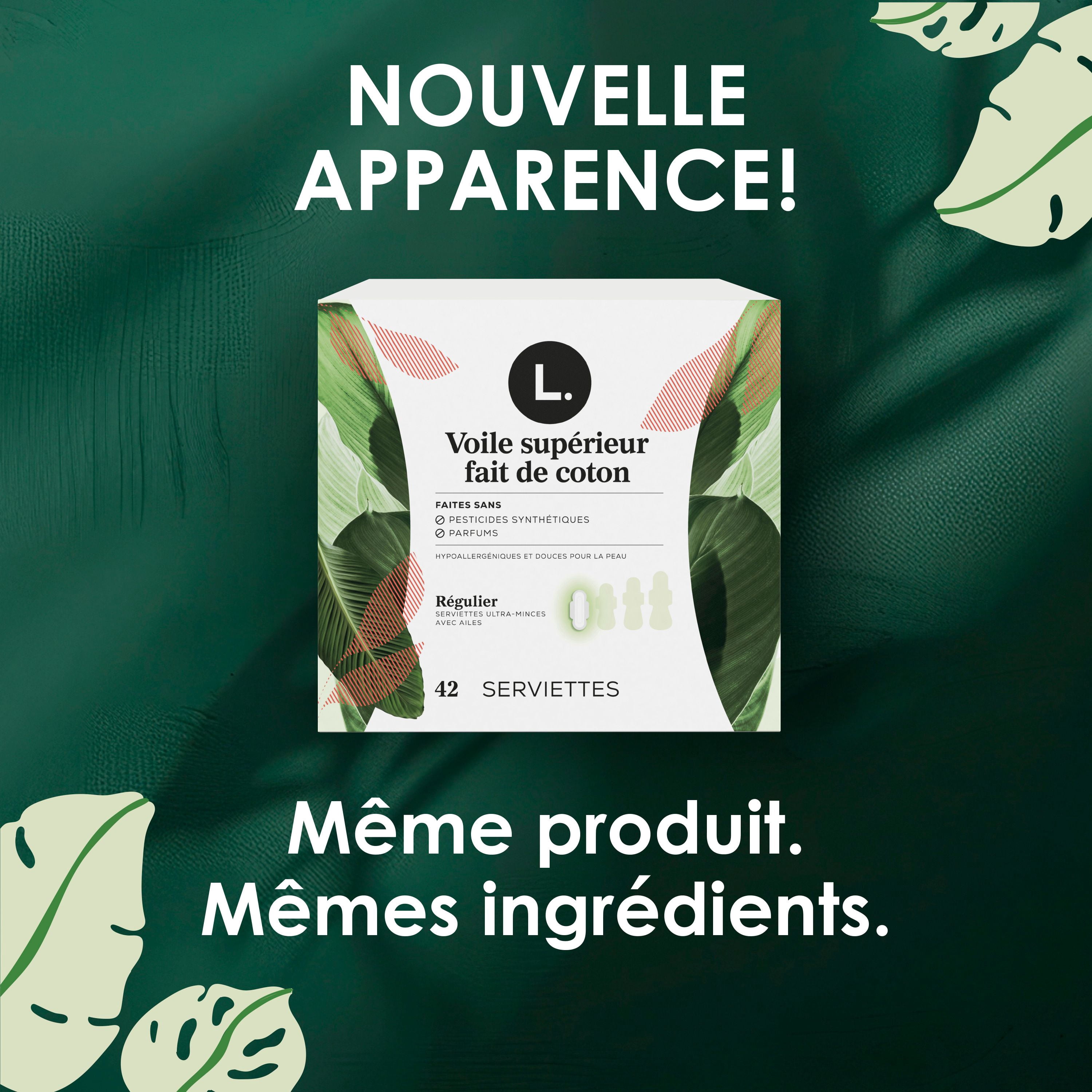 L. Serviettes Ultra-Minces pour Femmes, Voile Supérieur en Coton Biologique, Absorption de Nuit, Serviettes Menstruelles avec Ailes 36 Unités