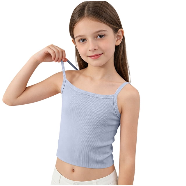 KyCheLot Girls' Solid Color Tank Tops Sleeveless Scoop Neck Spaghetti Strap Tank Tops Casual Summer Camisole