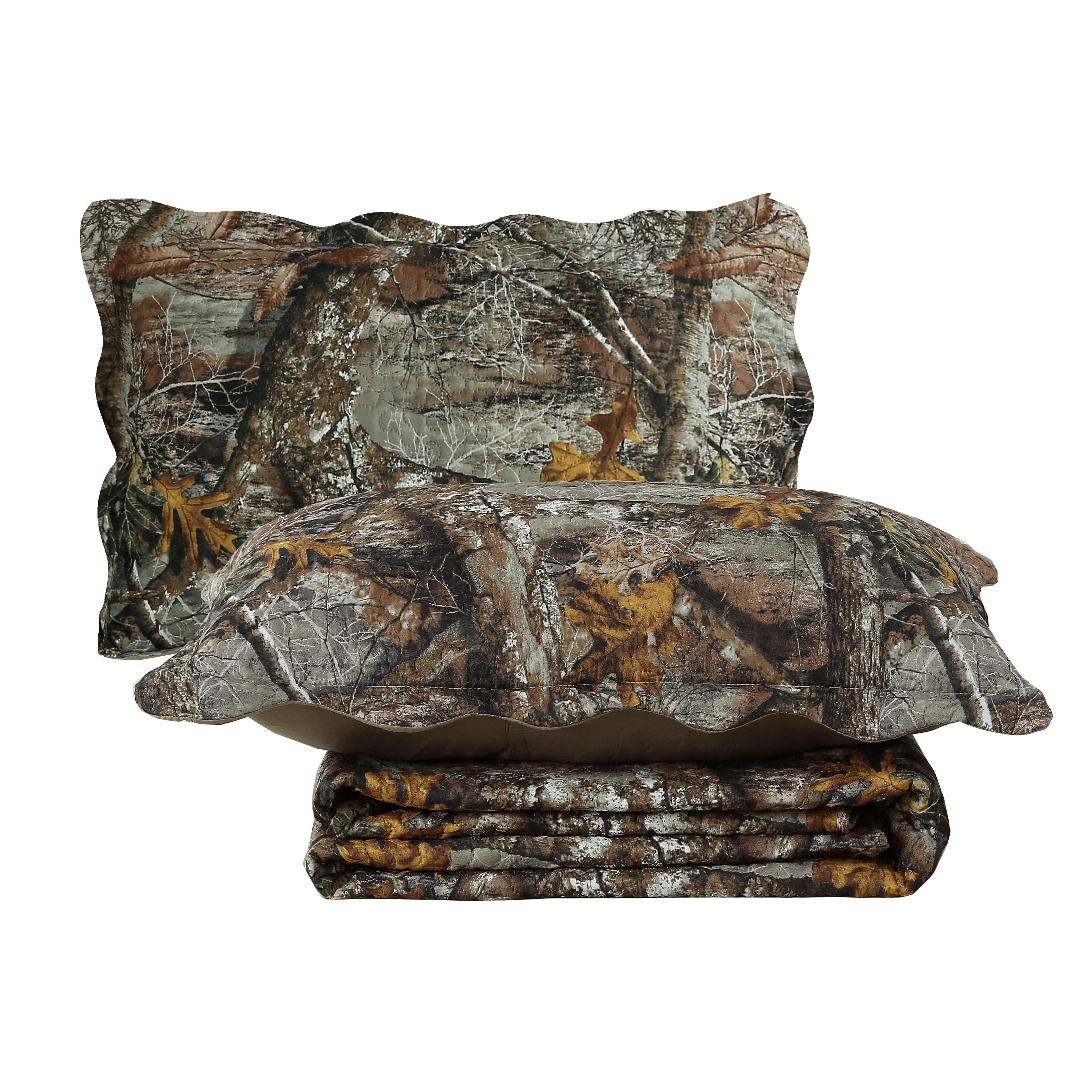 Literie 3 pièces Home Pinsonic Bedding, couvre-lit doux imprimé en relief avec 2 taies d'oreiller, motif camouflage rustique forêt, taille king.