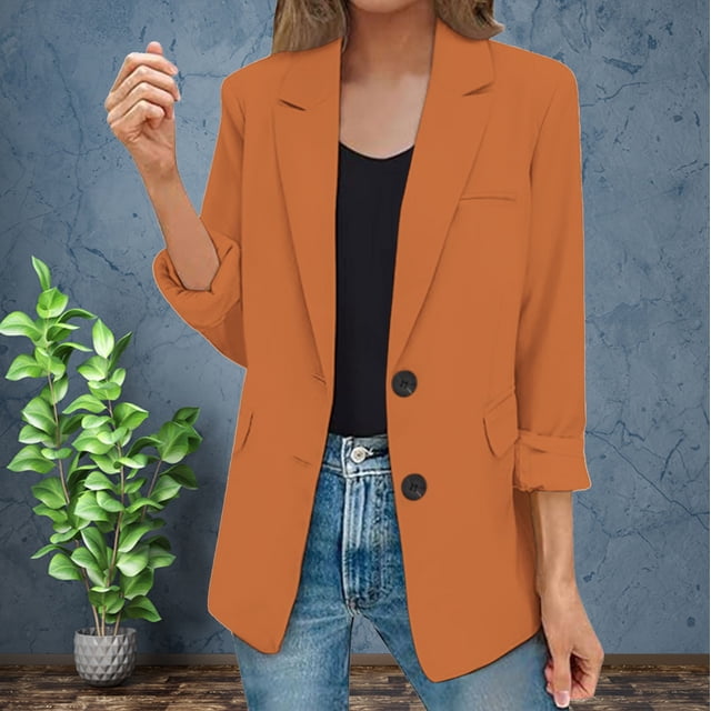Liquidation! Cardigan pour Femmes Cardigans pour Femmes Veste Décontractée pour Femmes Poches Manches Longues Bouton avant Col à Revers de Travail Veste à Boutons Orange m
