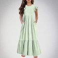thumbnail image 3 of yoeyez Robes d'Été pour Filles Taille 6-12 Robe Maxi à Volants à Étages à Manches Volantées pour Préadolescentes Col Rond Mode Robe à Pois avec Poches Robe Mi-Longue Vert, 6 Ans, 3 of 7